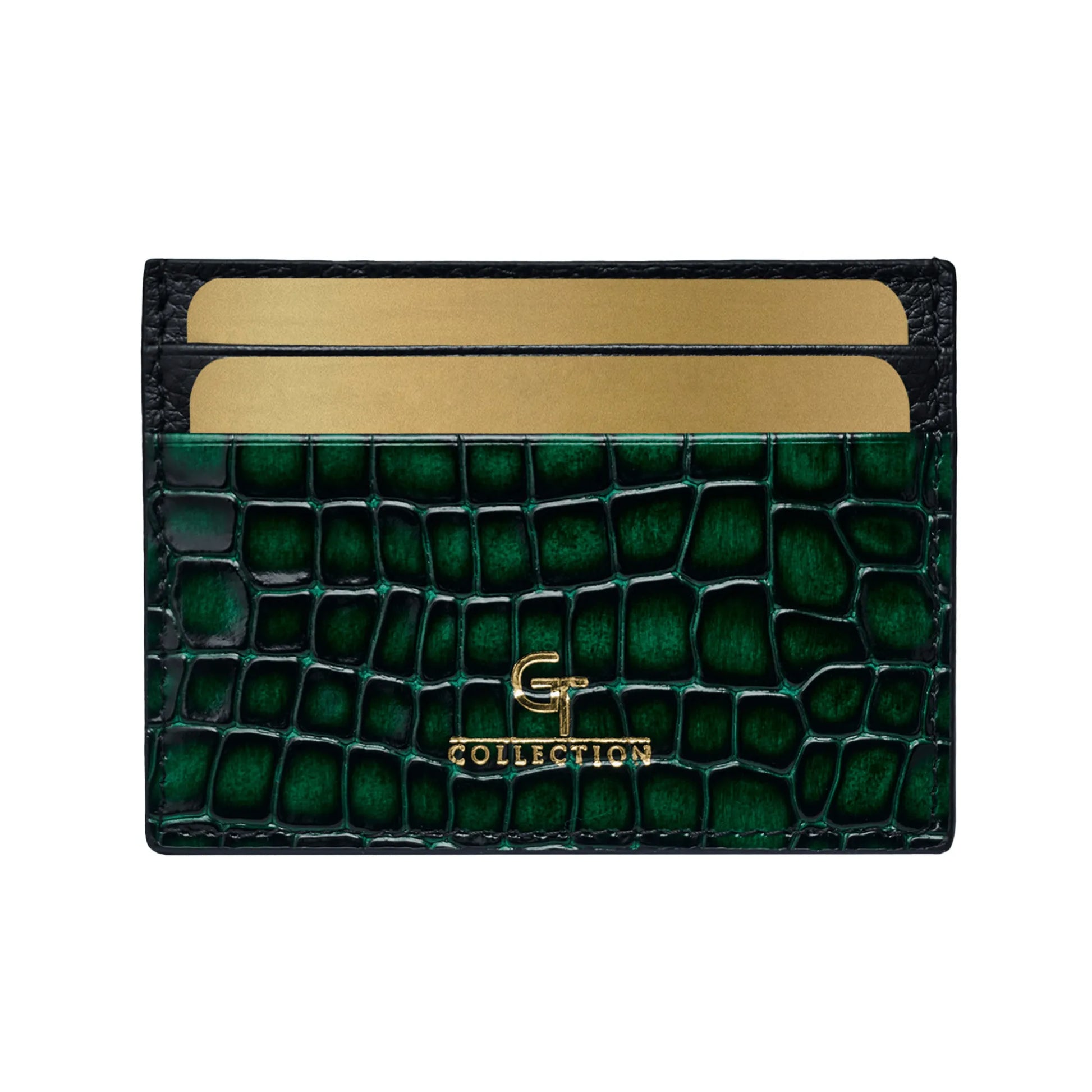 Men's Shiny Croc-Print Card Holder - Green Genuine Leather – product image (Default Title, Card Holder) by Lunnora