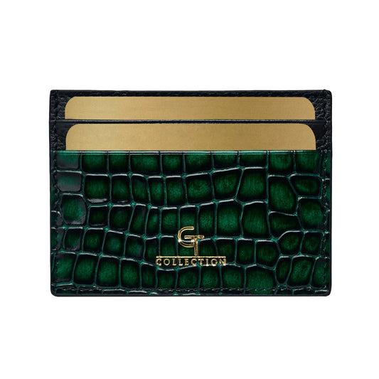 Men's Shiny Croc-Print Card Holder - Green Genuine Leather – product image (Default Title, Card Holder) by Lunnora
