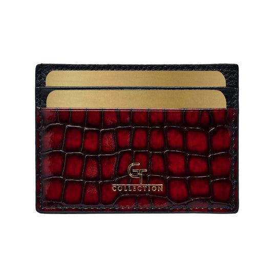 Men's Shiny Croc-Print Card Holder - Red Genuine Leather – product image (Default Title, Card Holder) by Lunnora