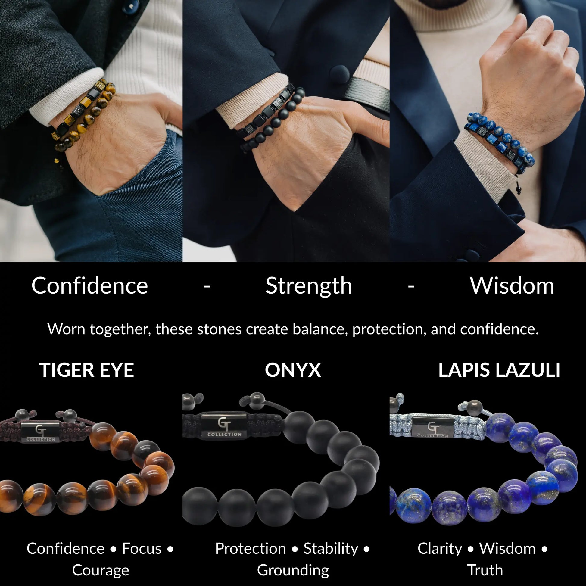 Single Bead Bracelet Set for Men – Confidence, Strength & Wisdom GT collection