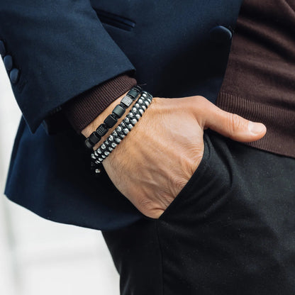 2 PIECE SET - BLACK ONYX Double Bead Bracelet And Flatbead Bracelet GT collection