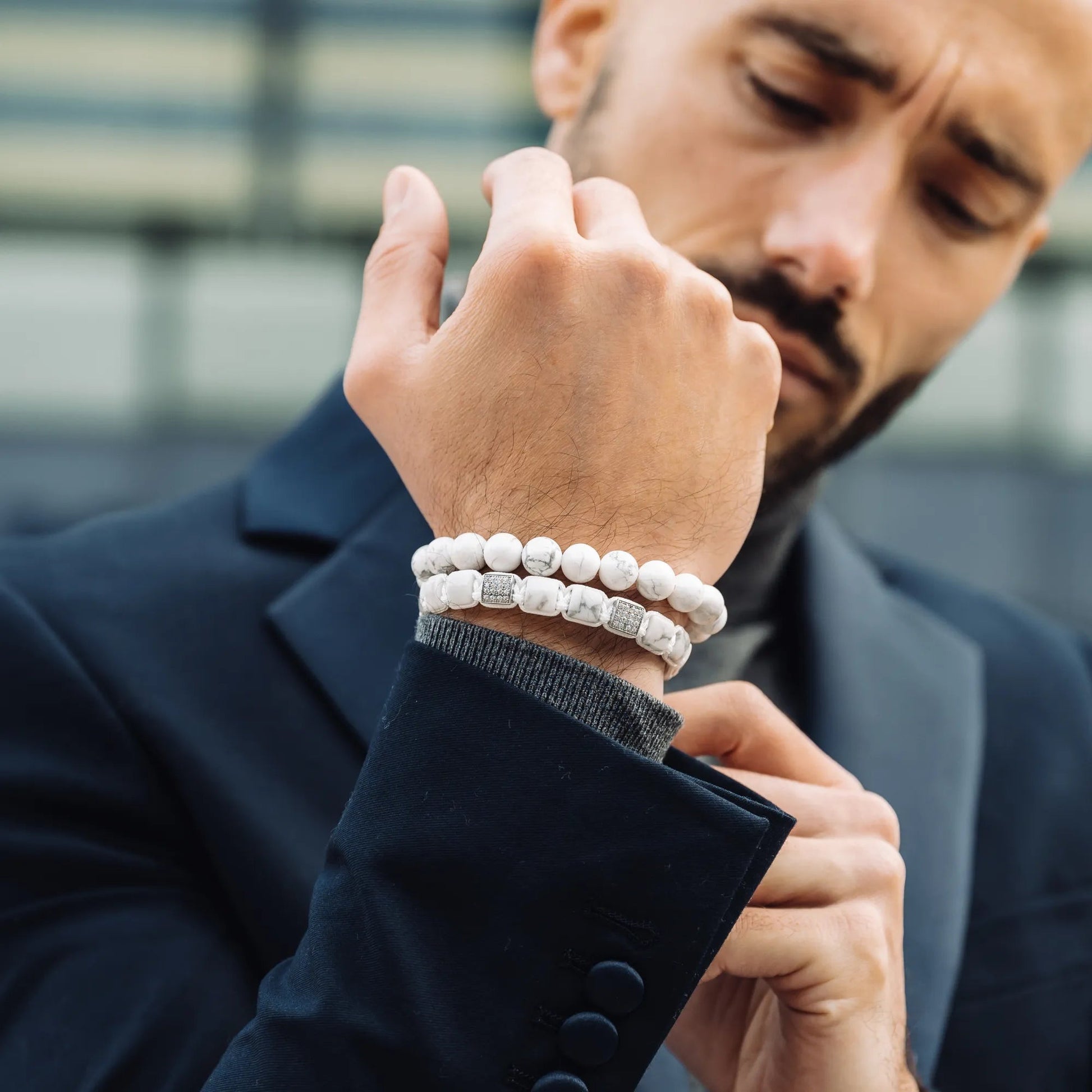 2 PIECE SET - HOWLITE Single Bead & Flatbead Bracelet GT collection