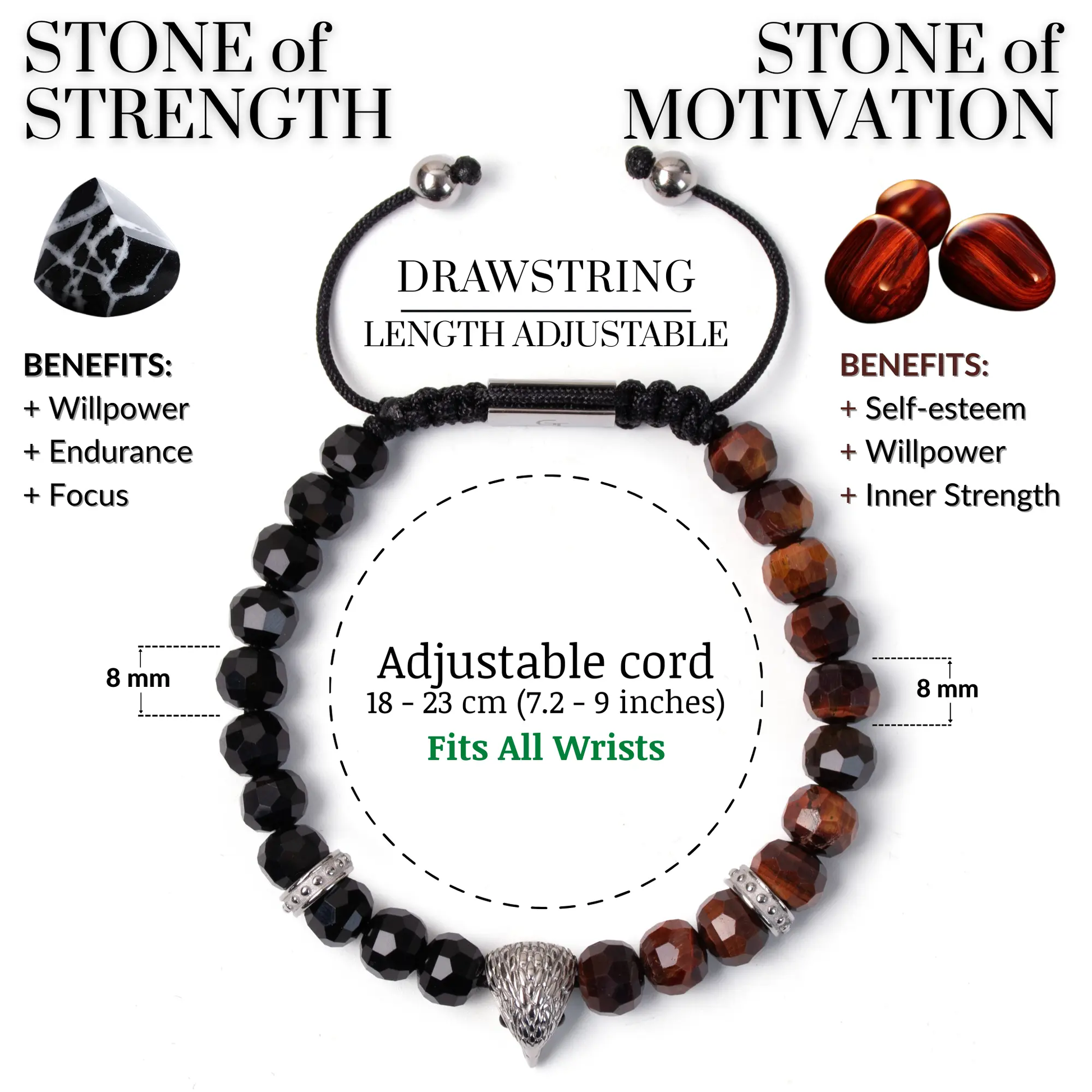 Men's RED TIGER EYE, ONYX Bracelet with ARABIAN FALCON Lunnora