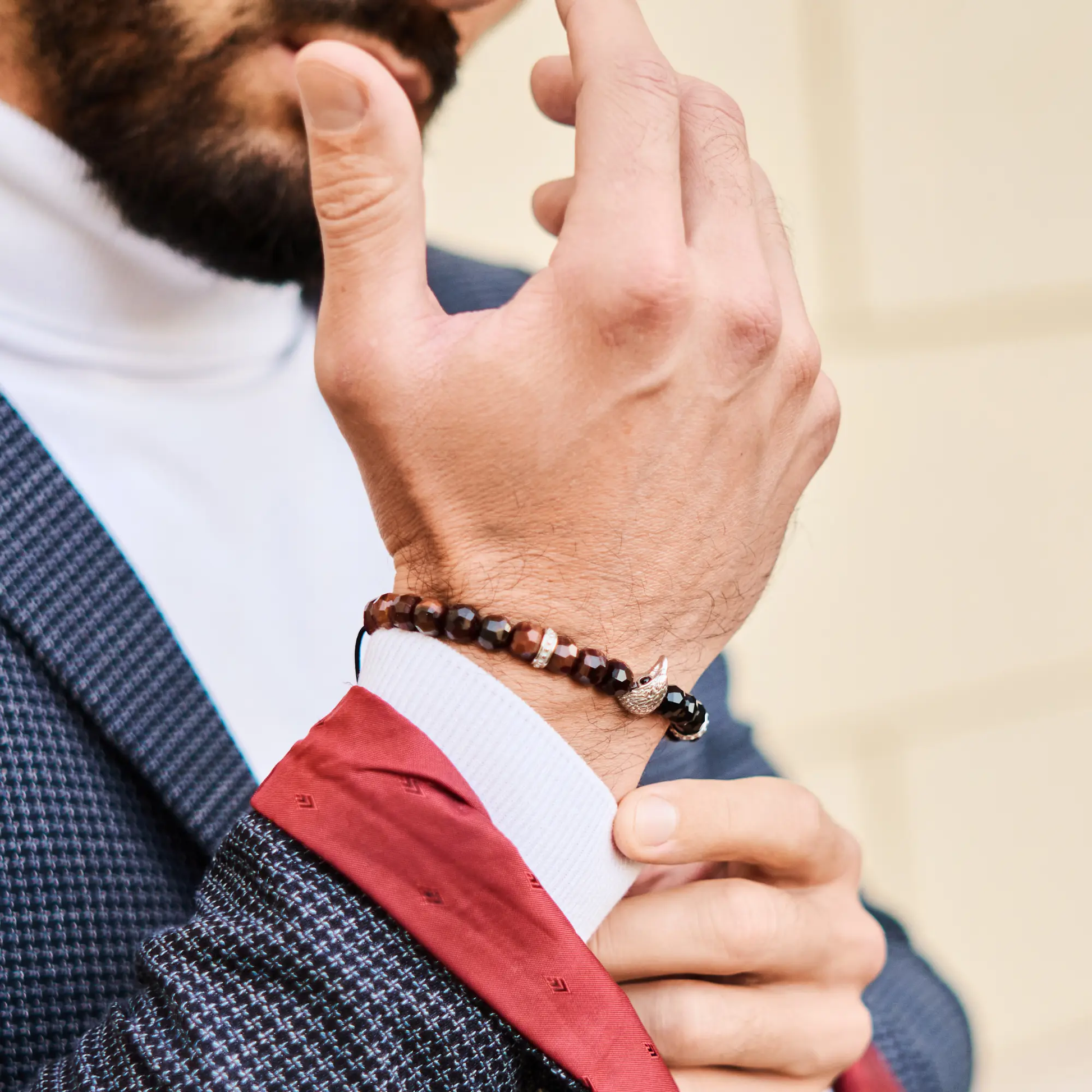 Men's RED TIGER EYE, ONYX Bracelet with ARABIAN FALCON Lunnora