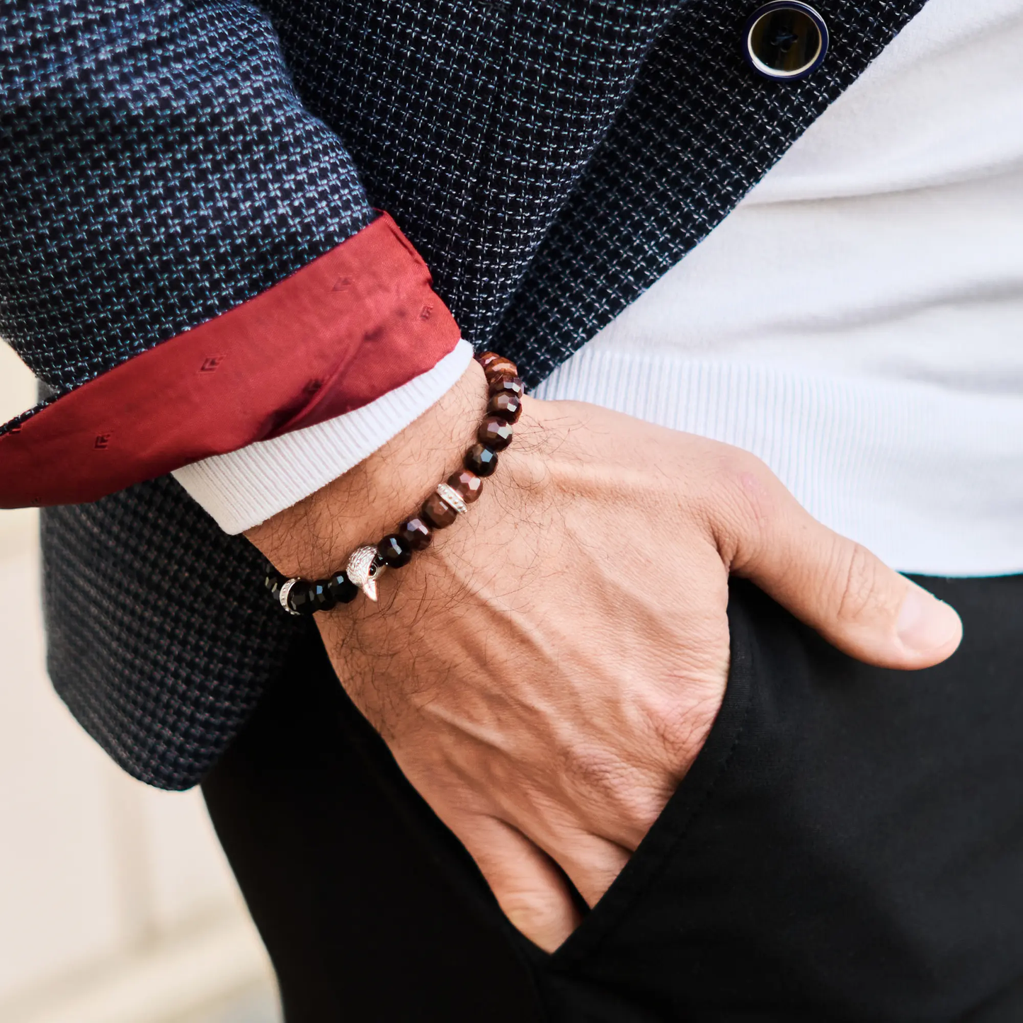 Men's RED TIGER EYE, ONYX Bracelet with ARABIAN FALCON Lunnora