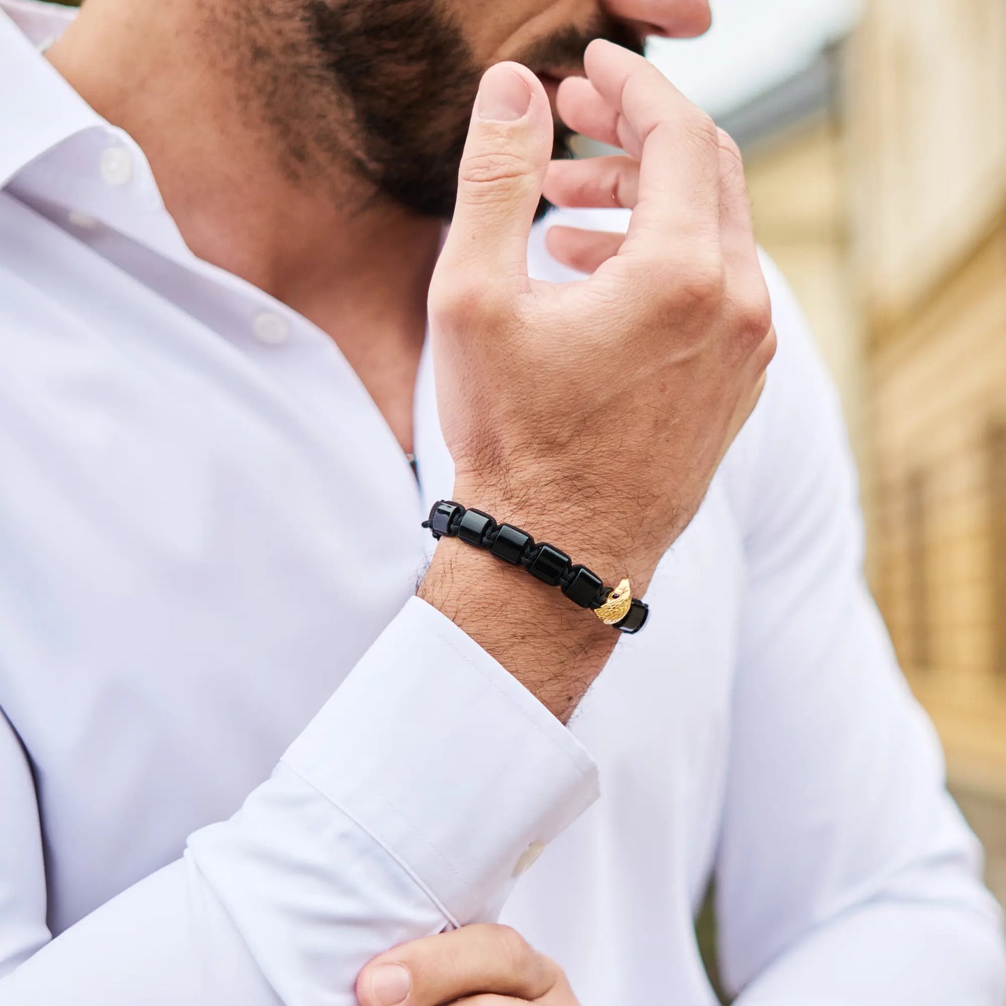 BLACK ONYX Falcon Bracelet for Men - Golden ARABIAN FALCON