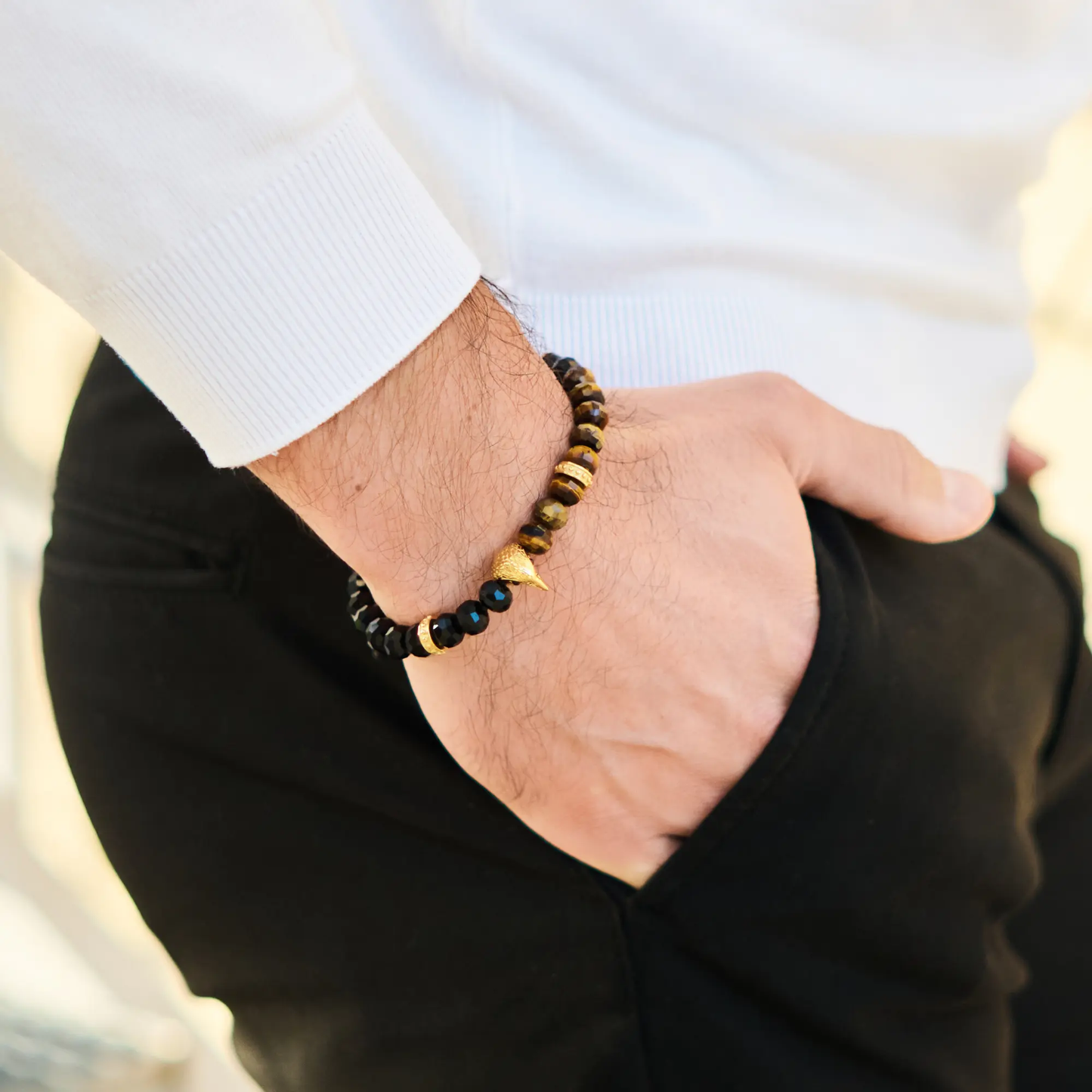 Men's TIGER EYE, ONYX Bracelet with ARABIAN FALCON Lunnora