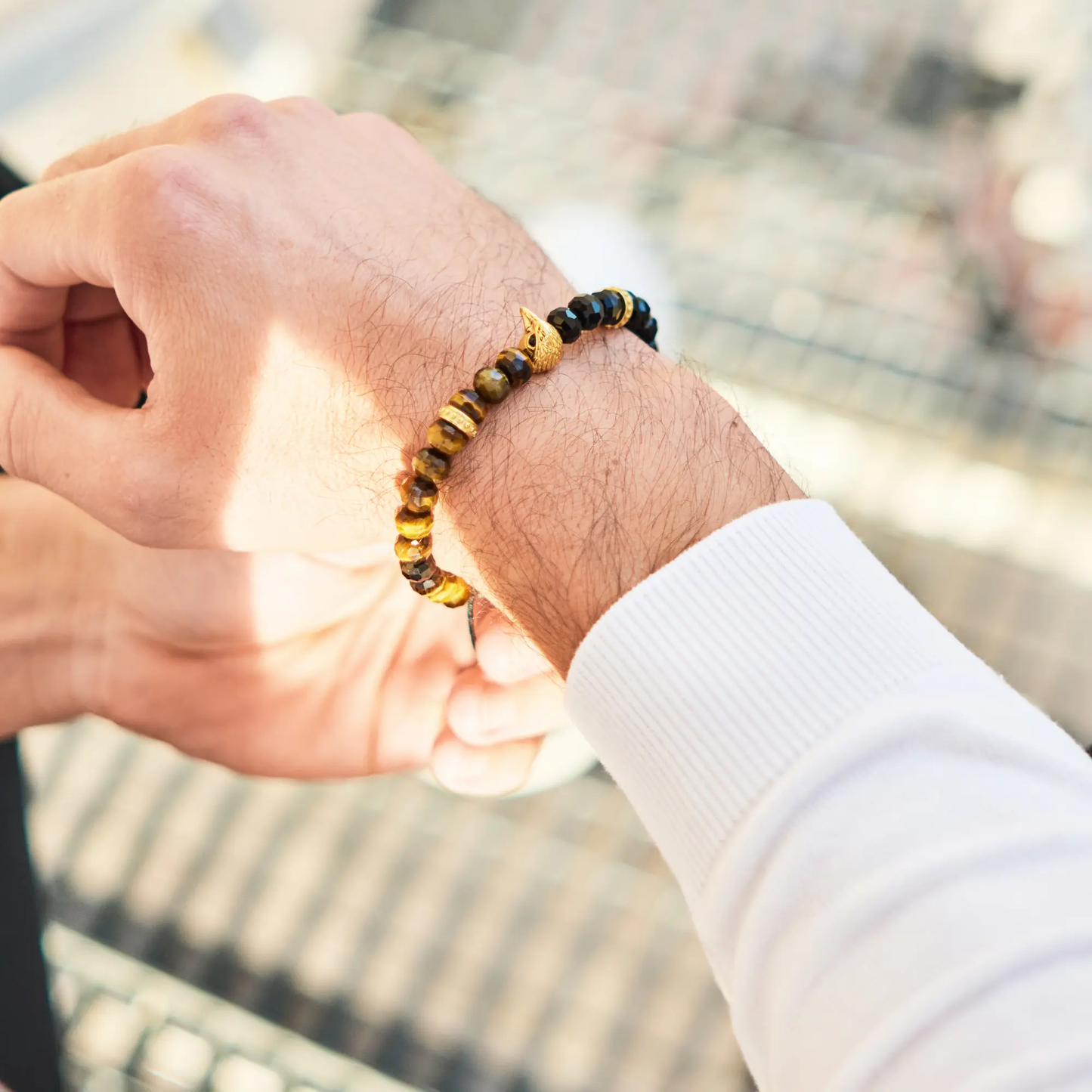 Men's TIGER EYE, ONYX Bracelet with ARABIAN FALCON Lunnora