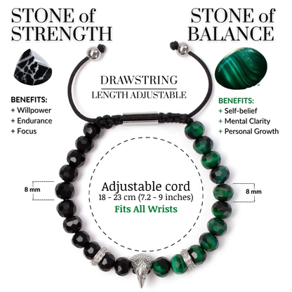 Men's GREEN TIGER EYE, ONYX Bracelet with ARABIAN FALCON Lunnora