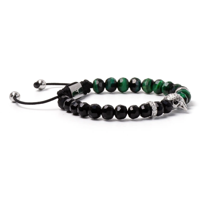 Men's GREEN TIGER EYE, ONYX Bracelet with ARABIAN FALCON Lunnora