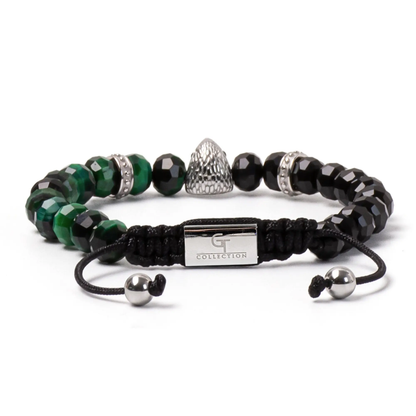 Men's GREEN TIGER EYE, ONYX Bracelet with ARABIAN FALCON Lunnora