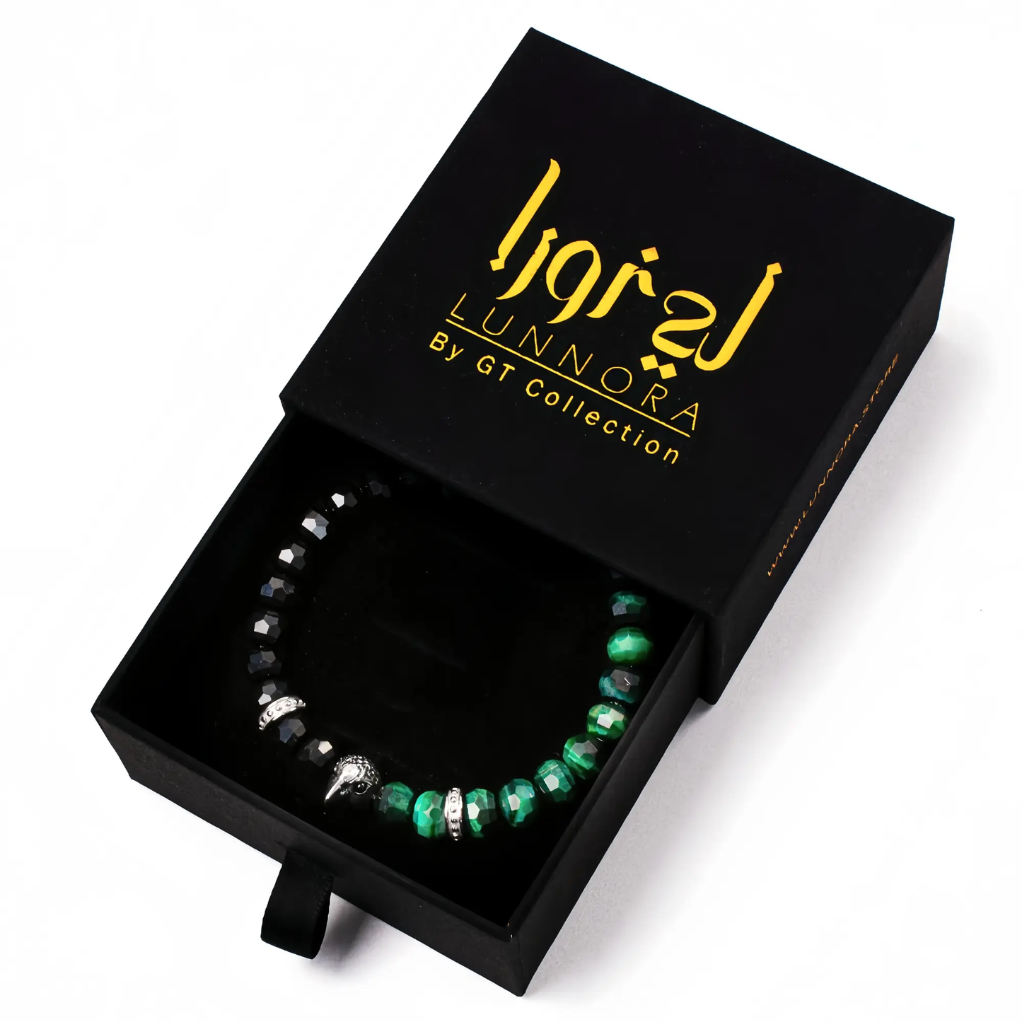 Men's GREEN TIGER EYE, ONYX Bracelet with ARABIAN FALCON Lunnora