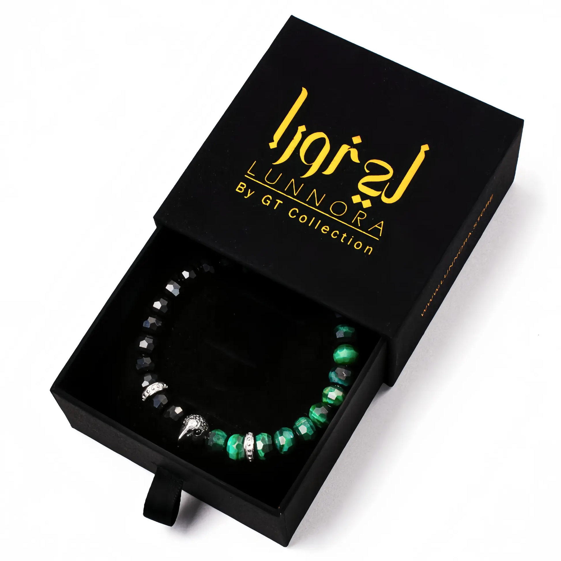 Men's GREEN TIGER EYE, ONYX Bracelet with ARABIAN FALCON Lunnora