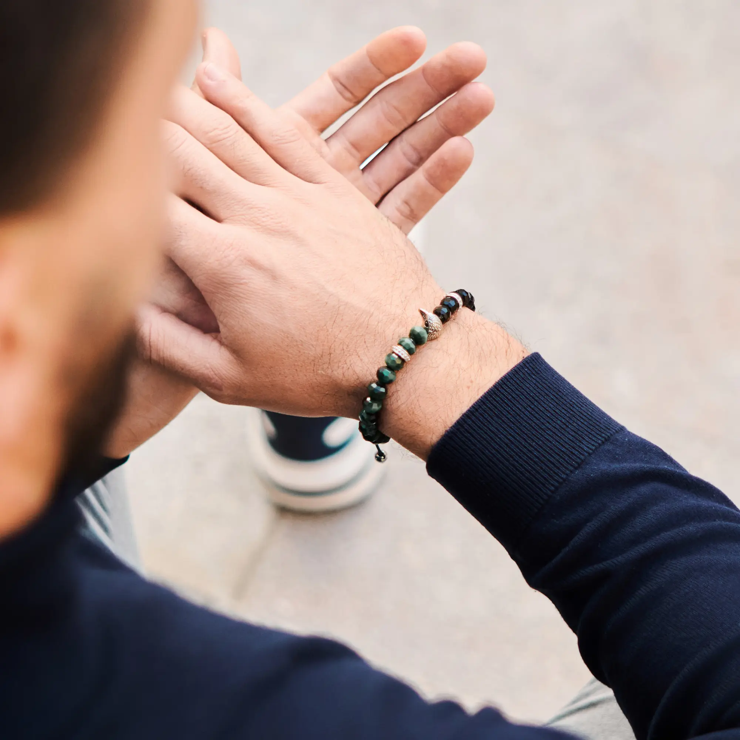 Men's GREEN TIGER EYE, ONYX Bracelet with ARABIAN FALCON Lunnora