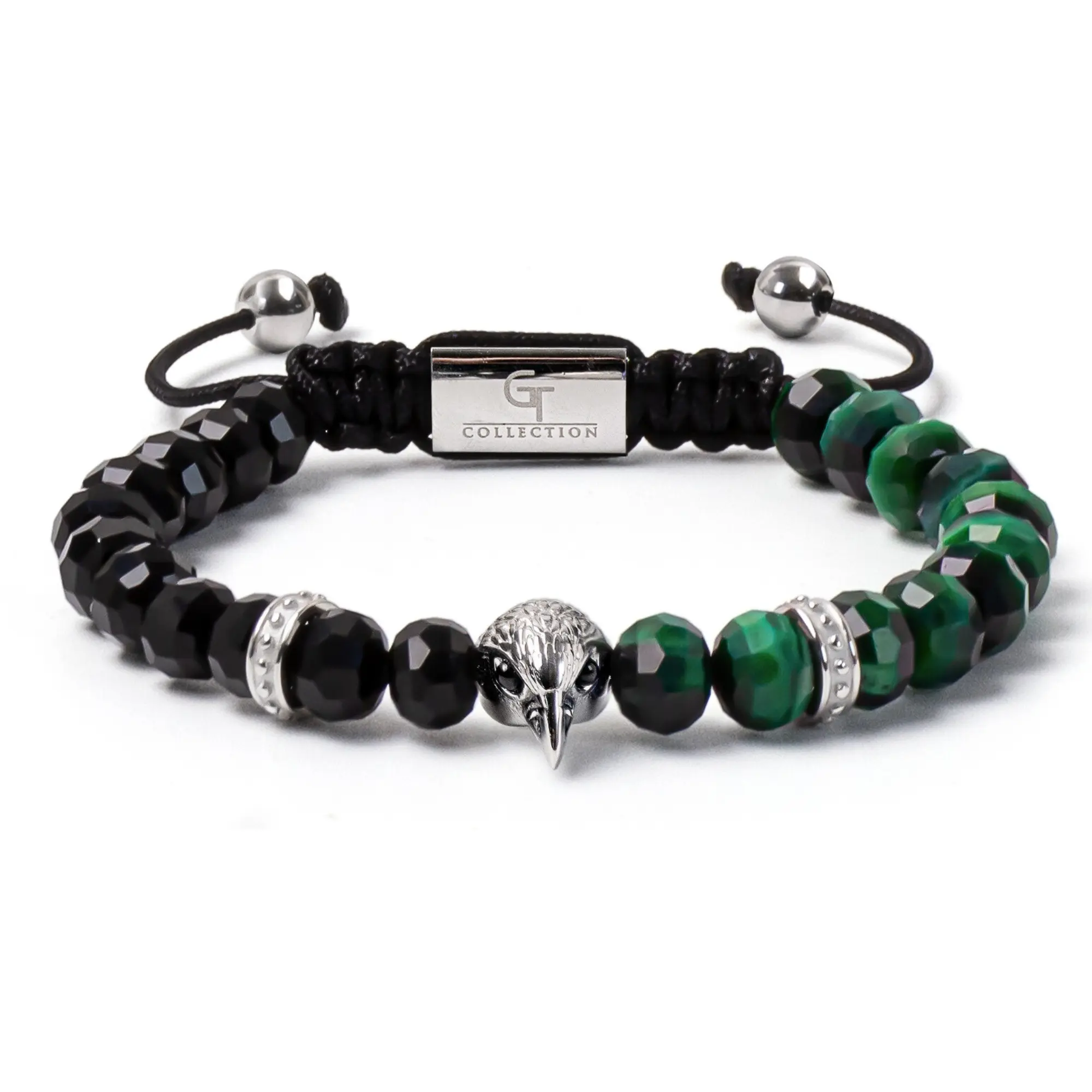Men's GREEN TIGER EYE, ONYX Bracelet with ARABIAN FALCON Lunnora