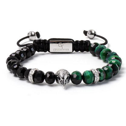 Men's GREEN TIGER EYE, ONYX Bracelet with ARABIAN FALCON Lunnora
