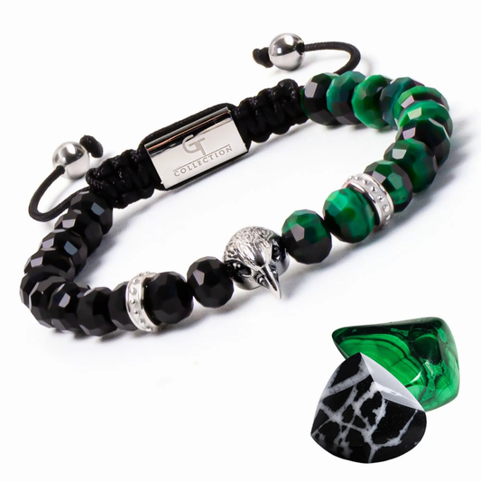 Men's GREEN TIGER EYE, ONYX Bracelet with ARABIAN FALCON Lunnora