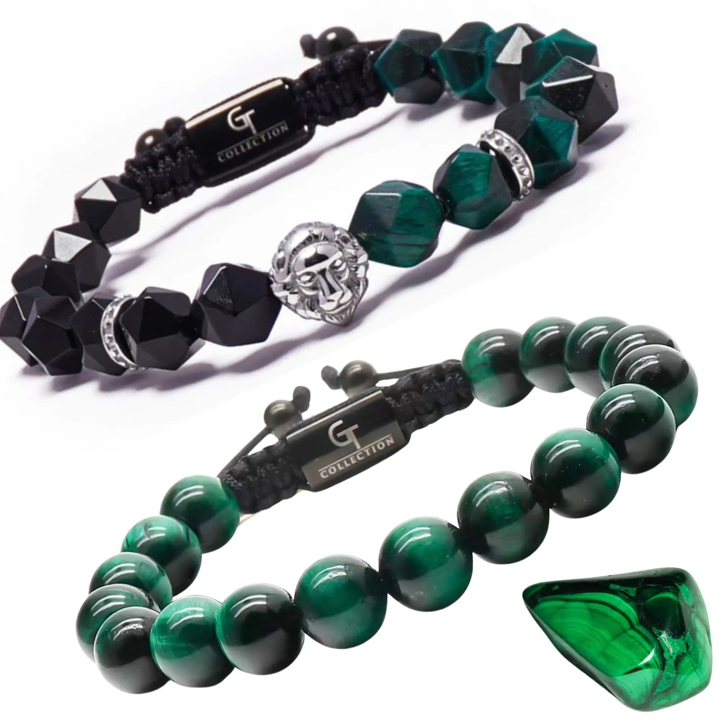 2 Piece Leadership Set | Men's Green Tiger Eye Lion Bracelet Stack