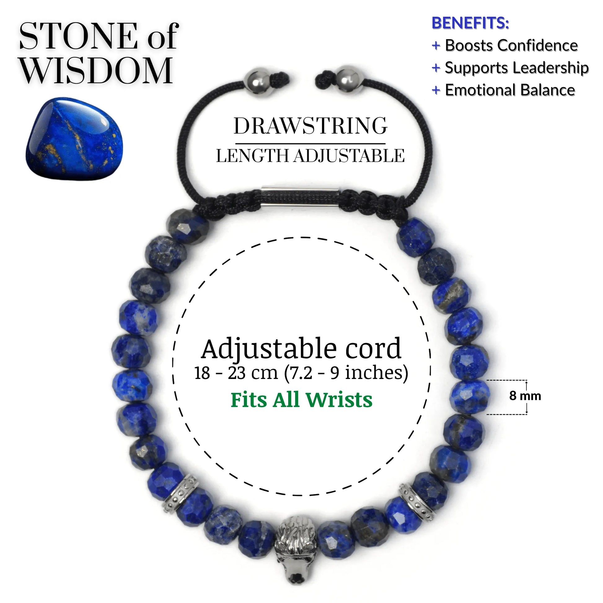Men’s blue lapis lazuli beaded bracelet with silver accents by GT Collection