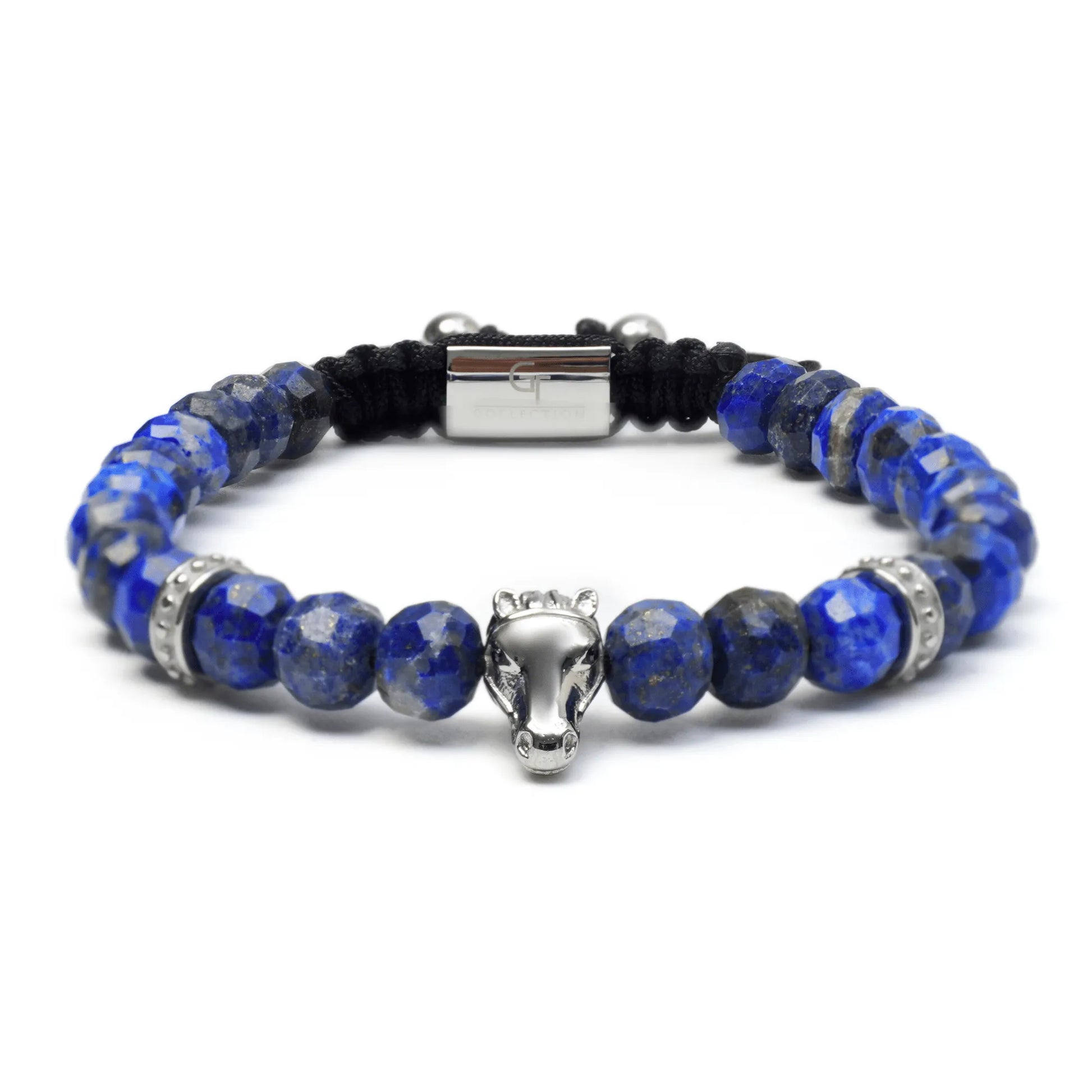Men’s blue lapis lazuli beaded bracelet with silver accents by GT Collection
