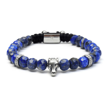 Men’s blue lapis lazuli beaded bracelet with silver accents by GT Collection