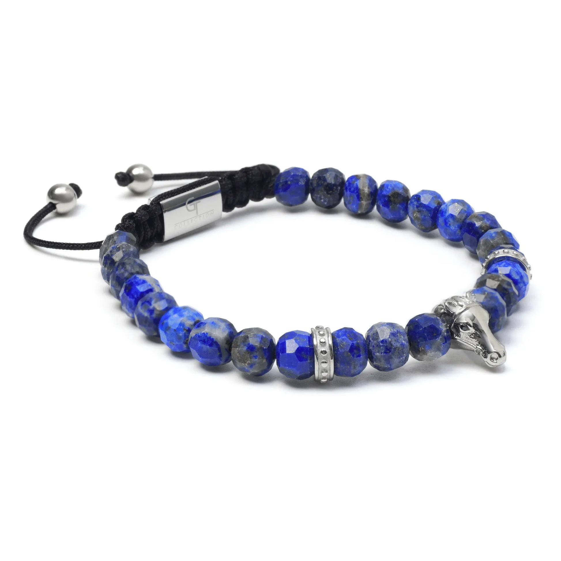 Men’s blue lapis lazuli beaded bracelet with silver accents by GT Collection