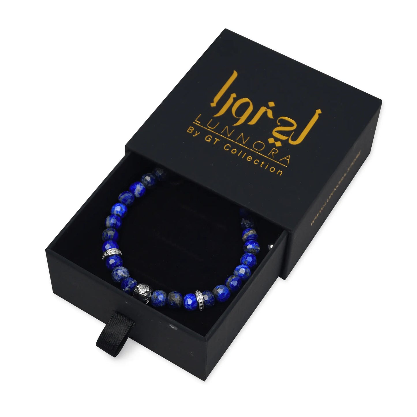 Men’s blue lapis lazuli beaded bracelet with silver accents by GT Collection
