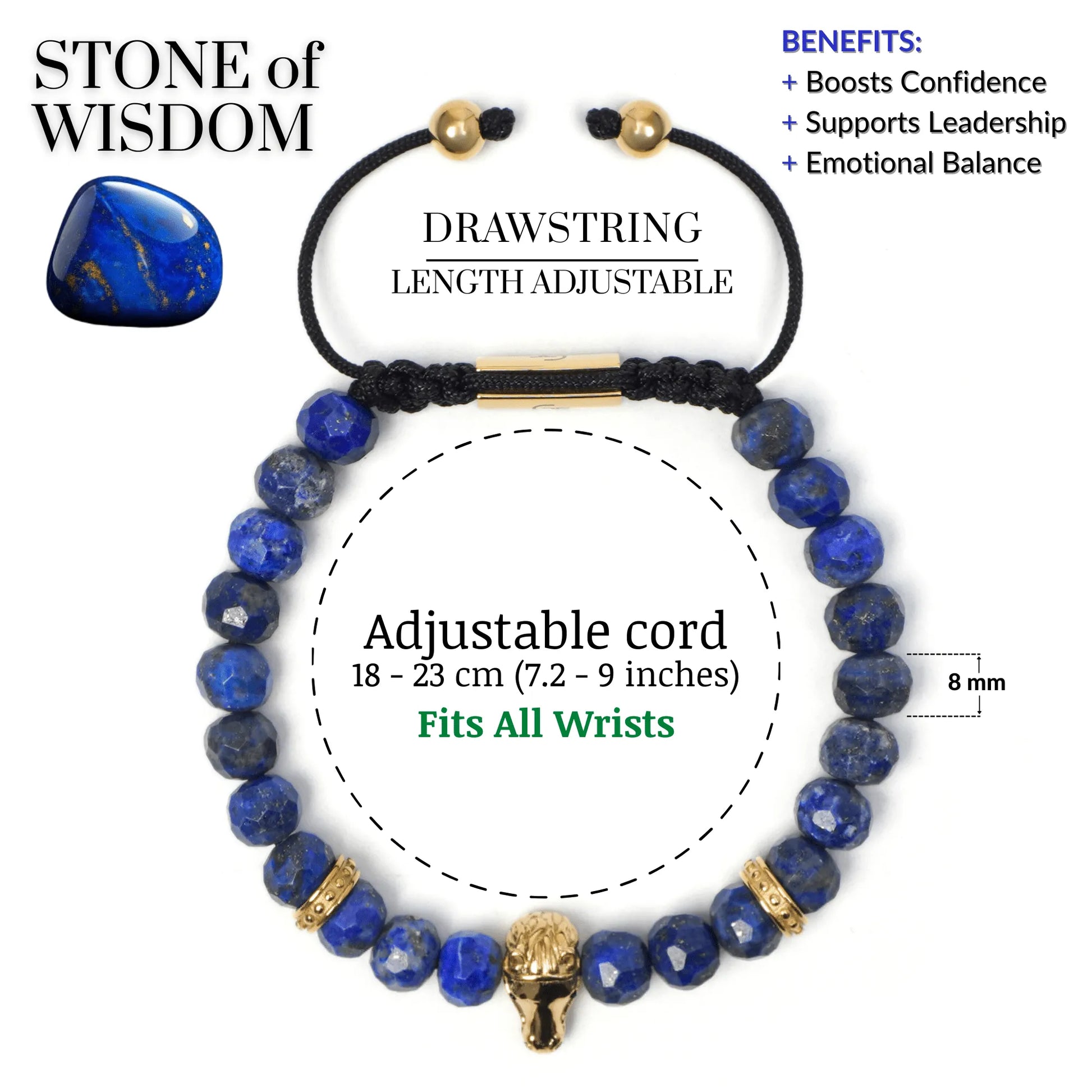 Men’s blue lapis lazuli beaded bracelet with silver accents by GT Collection