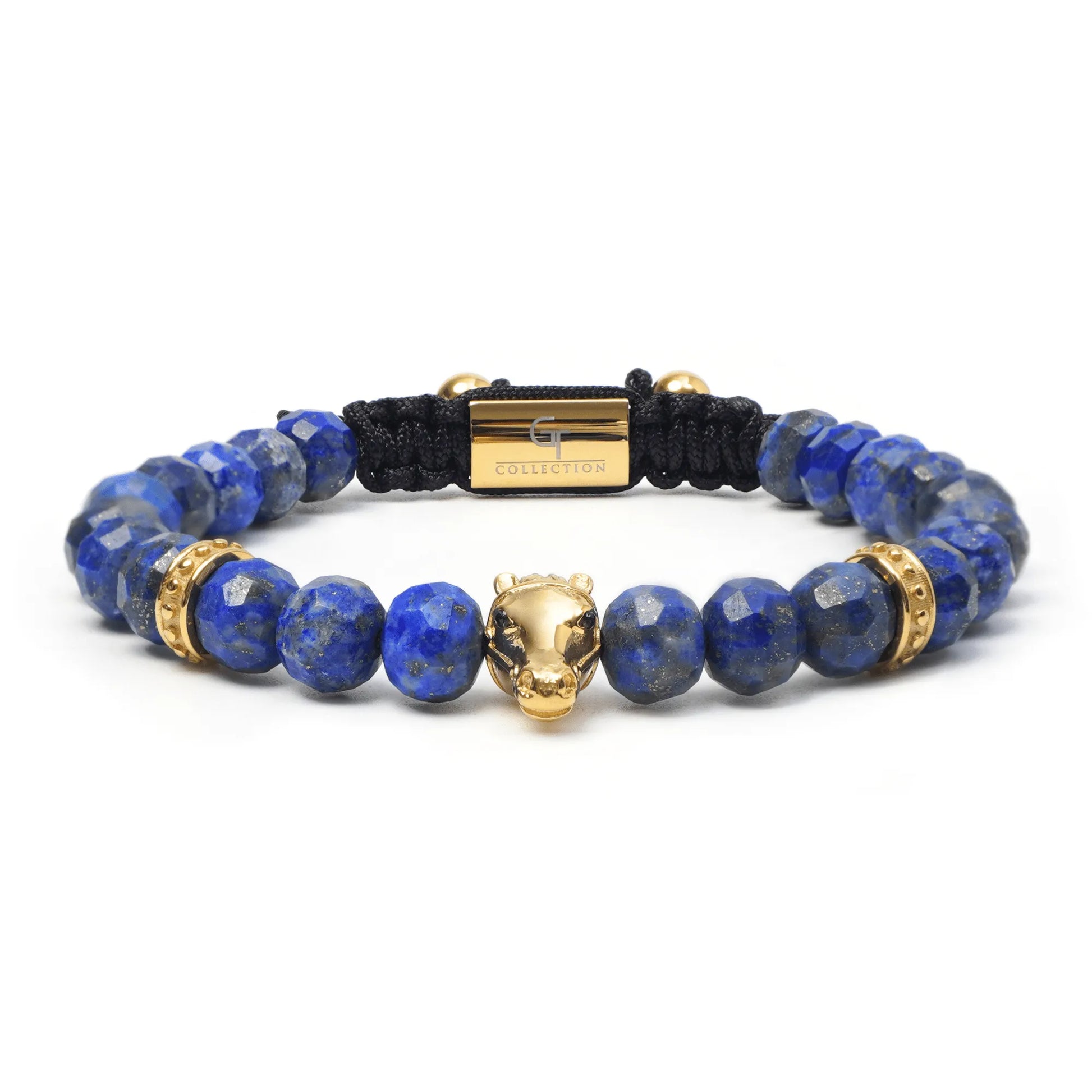 Men’s blue lapis lazuli beaded bracelet with gold accents by GT Collection
