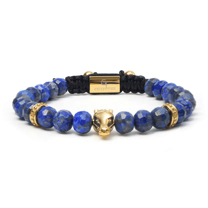 Men’s blue lapis lazuli beaded bracelet with gold accents by GT Collection