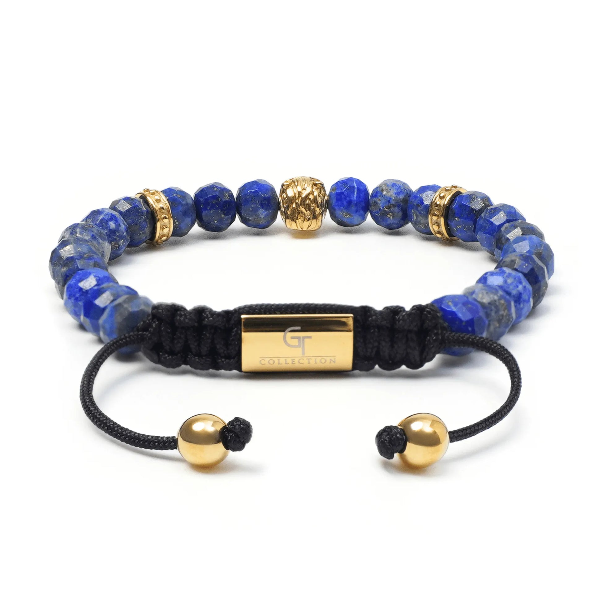 Men’s blue lapis lazuli beaded bracelet with gold accents by GT Collection