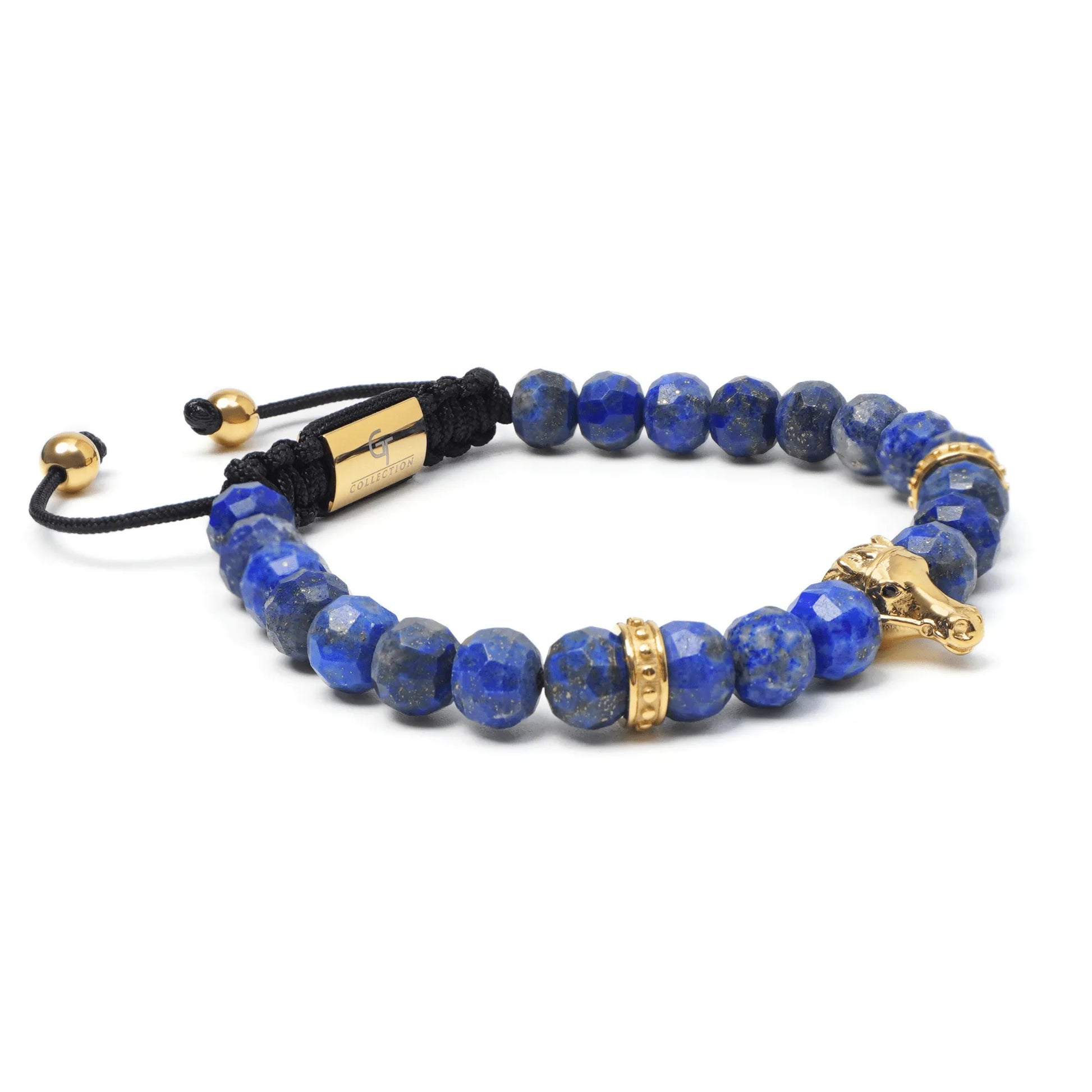 Men’s blue lapis lazuli beaded bracelet with gold accents by GT Collection