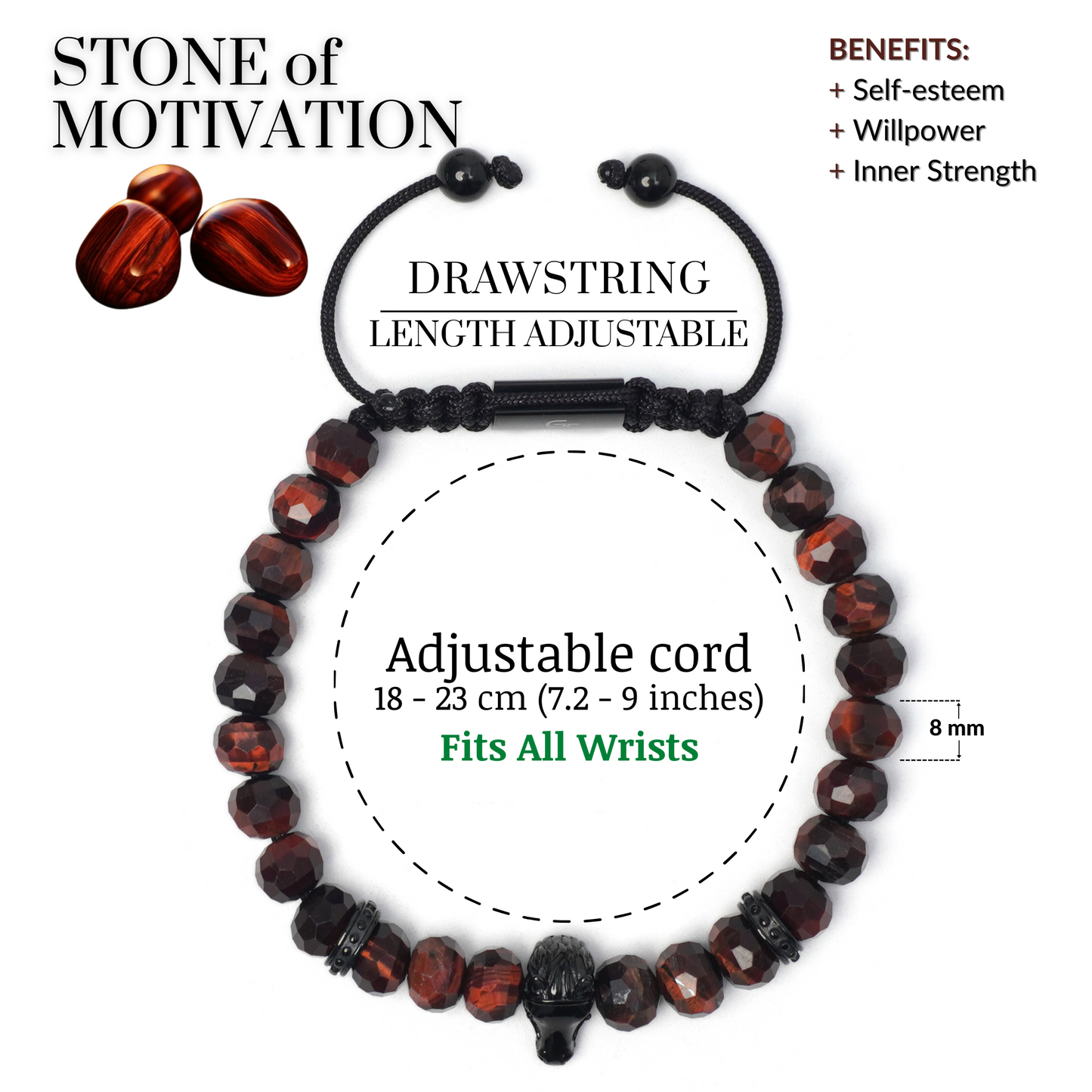 Men's RED TIGER EYE Bracelet with Black ARABIAN Horse