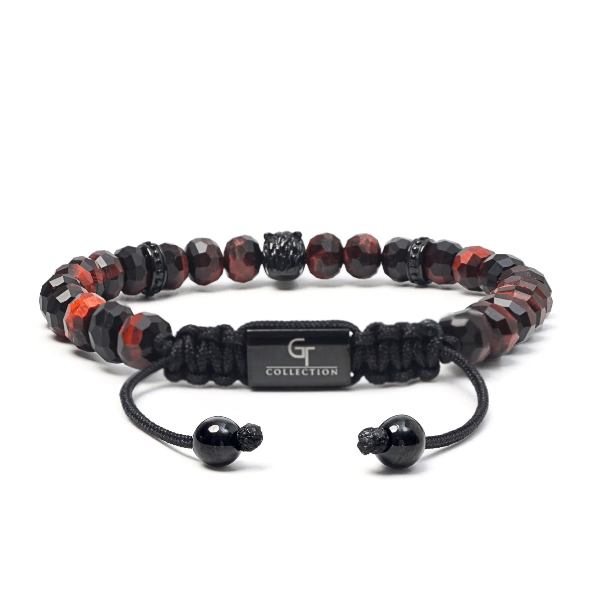 Men’s brown tiger eye beaded bracelet with black adjustable cord by GT Collection