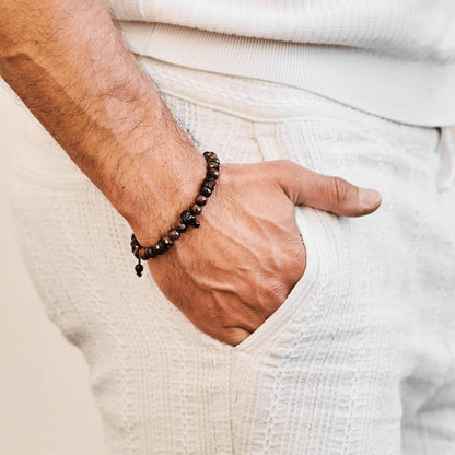 Men’s brown tiger eye beaded bracelet with black adjustable cord by GT Collection