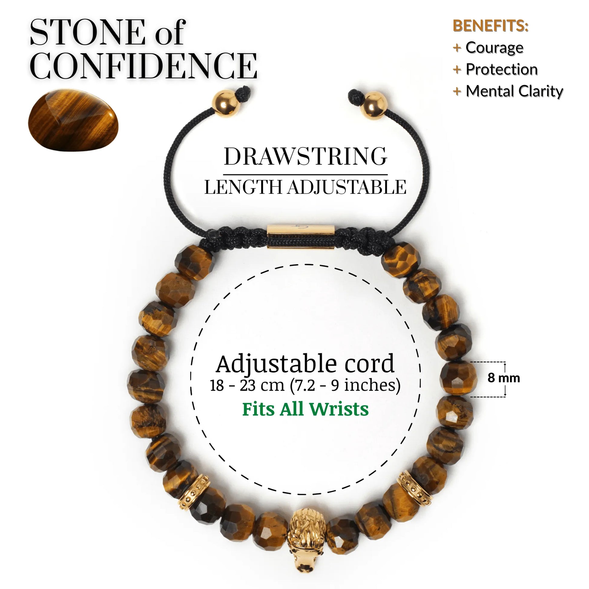 Men’s brown tiger eye beaded bracelet with black adjustable cord by GT Collection