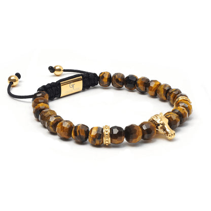Men’s brown tiger eye beaded bracelet with black adjustable cord by GT Collection