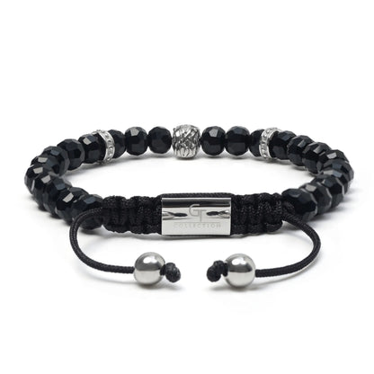 Men’s black and green gemstone beaded bracelet with silver hors head charm by GT Collection