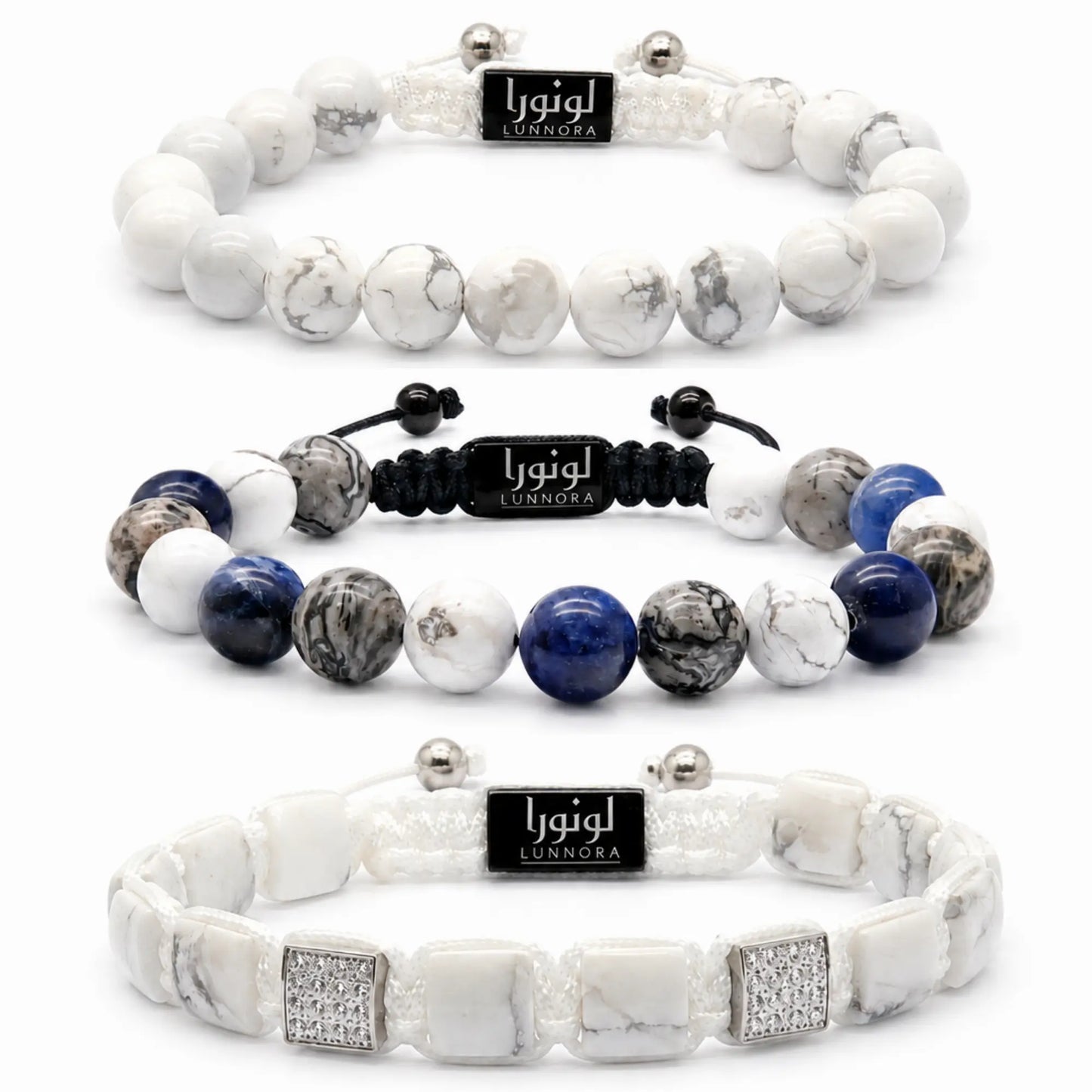 3 PIECE SET - HOWLITE Bracelets - The Calmness Set