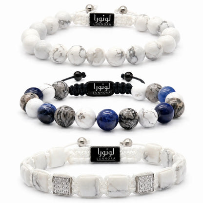 3 PIECE SET - HOWLITE Bracelets - The Calmness Set