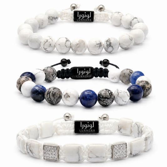 3 PIECE SET - HOWLITE Bracelets - The Calmness Set