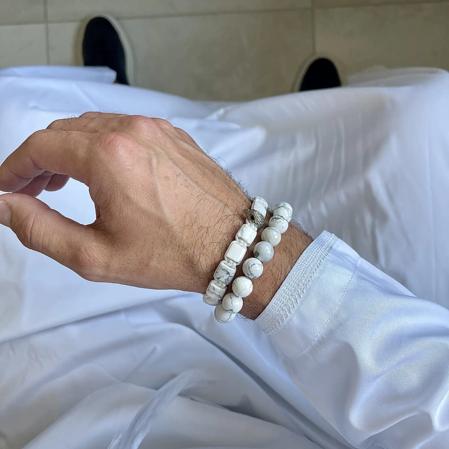 2 Piece Set - Howlite Bracelets for Men | The Arabian Falcon Stack