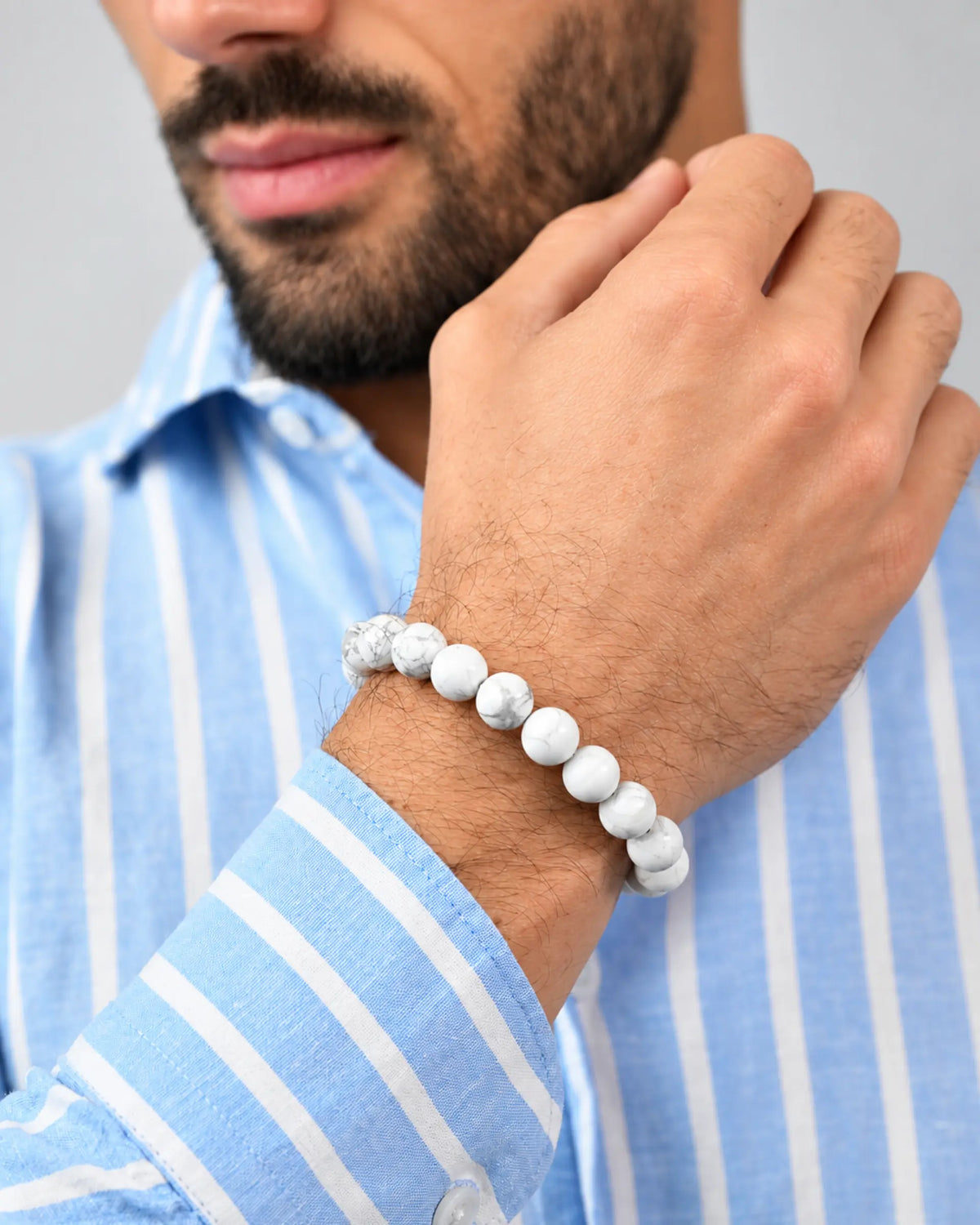 Howlite single-row bead bracelet, white stone beads