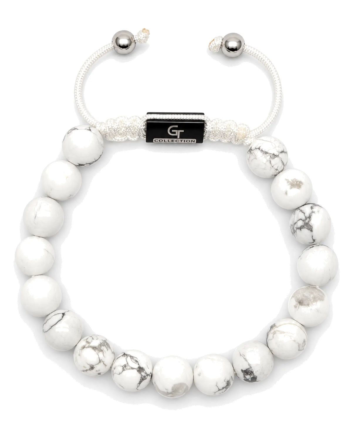 Howlite bead bracelet set, white round beads with silver-tone ball spacers
