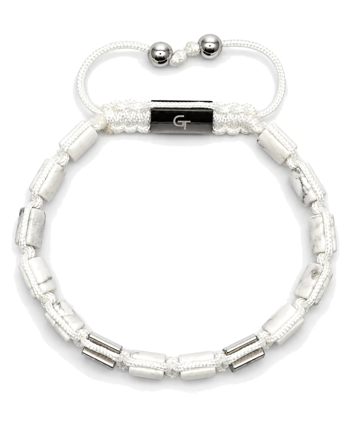 White Howlite beaded bracelet with silver-tone spacers and clasp toggle