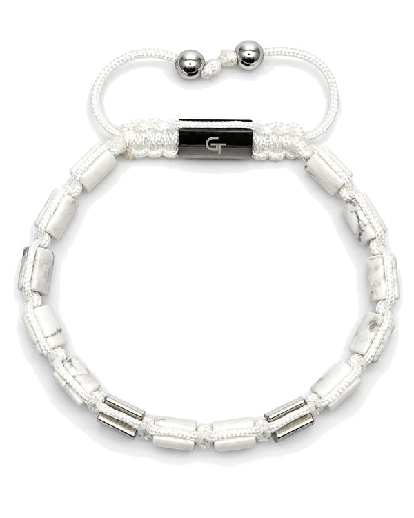White Howlite beaded bracelet with silver-tone spacers and clasp toggle