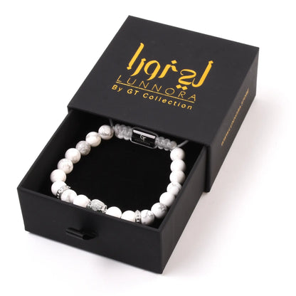 Men's WHITE HOWLITE Bracelet With ARABIAN LEOPARD Lunnora