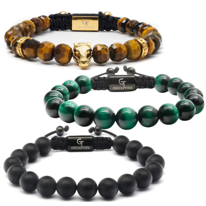 Emirates Arabian Horse Bracelet Stack - Tiger Eye, Green Tiger Eye & Black Onyx