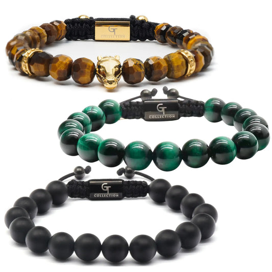 Emirates Arabian Horse Bracelet Stack - Tiger Eye, Green Tiger Eye & Black Onyx