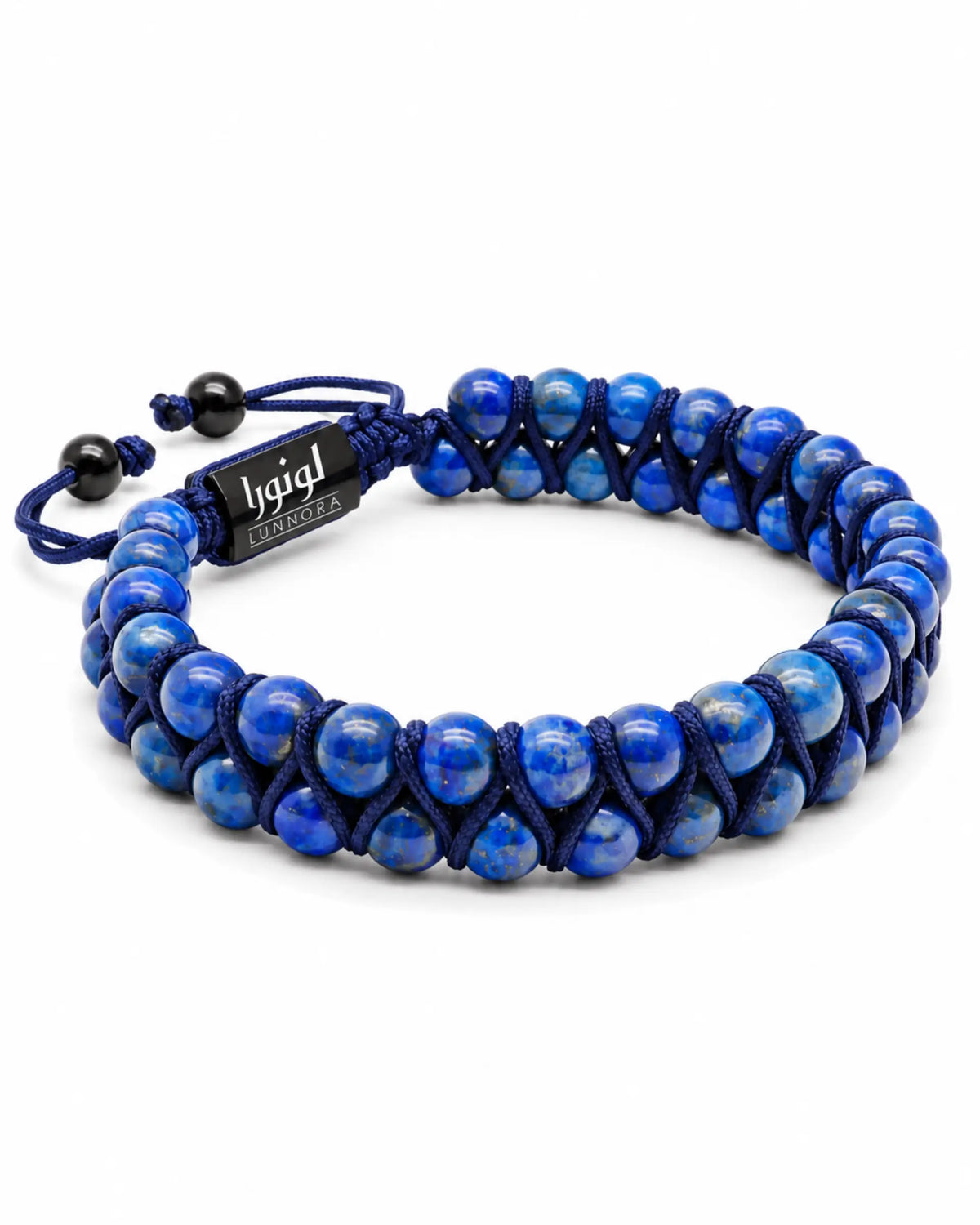 Lapis lazuli bracelet set with two blue beaded adjustable cord bracelets